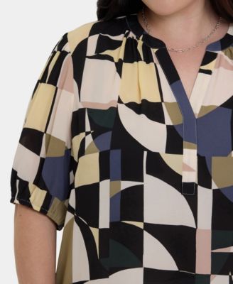 Plus Size Short-Puff-Sleeved Popover Top