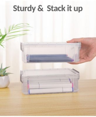 6pack Pencil Box Plastic Case Crayon Marker Organizer Container Lid Stackable Storage Craft Pen Art School