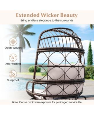 Patio Wicker Egg Chair with Rattan Frame and Seat Cushions