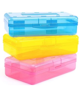 3 Pack Pencil Case Hard Box Clear Pen Organizer Plastic Storage Container Snap Lid Art School Supplies