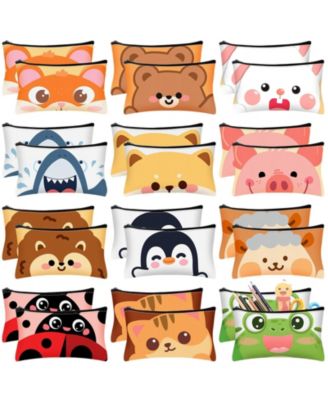 Cute Animal Zipper Pencil Case Canvas Pen Bag Organizer