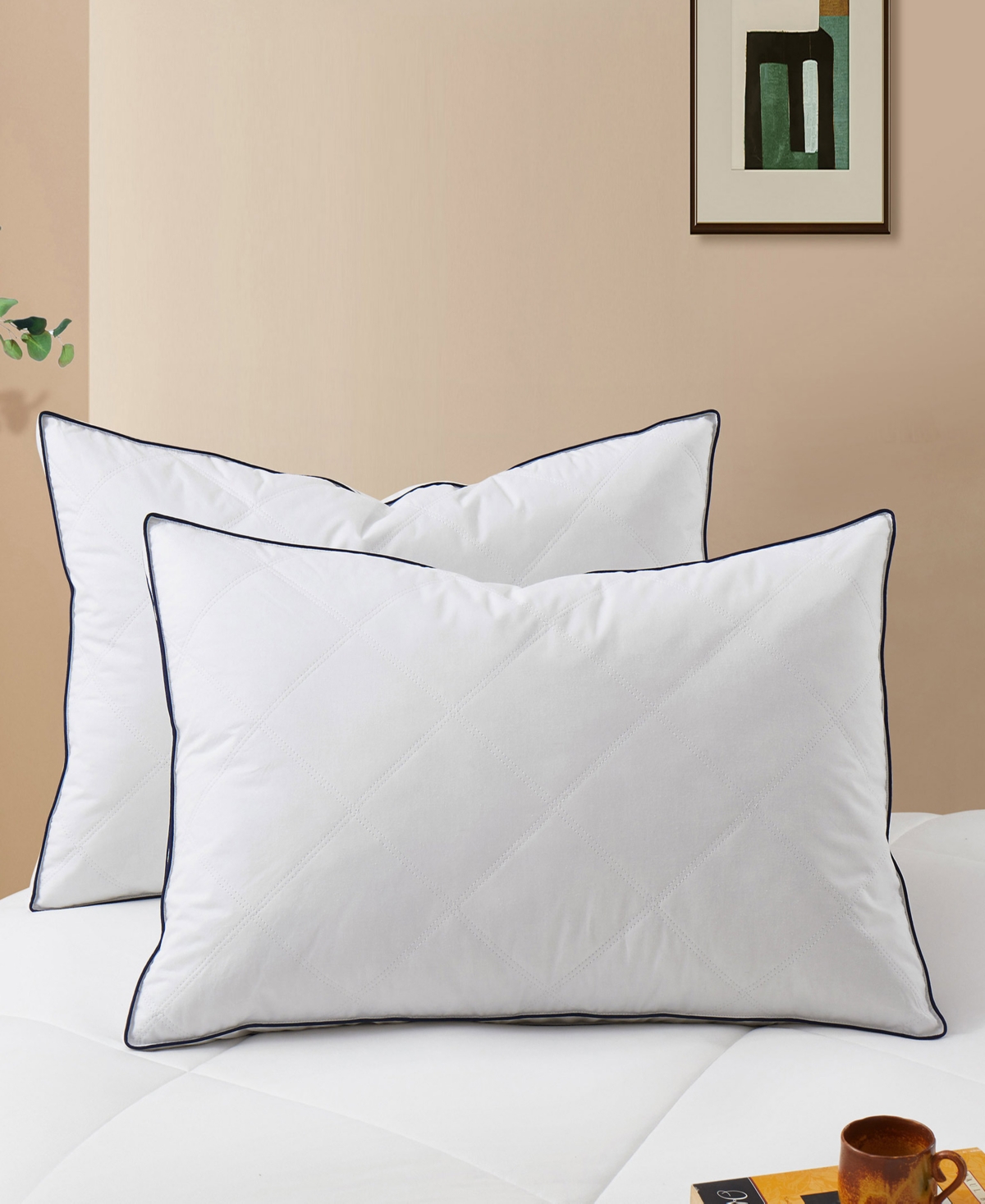 Unikome Diamond Quilted Goose Down Feather 2-Pack Pillow