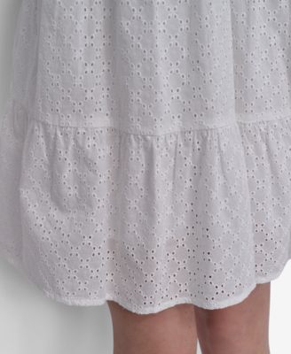 Women's  Sleeveless Eyelet V-Neck Tiered Pull-On Dress
