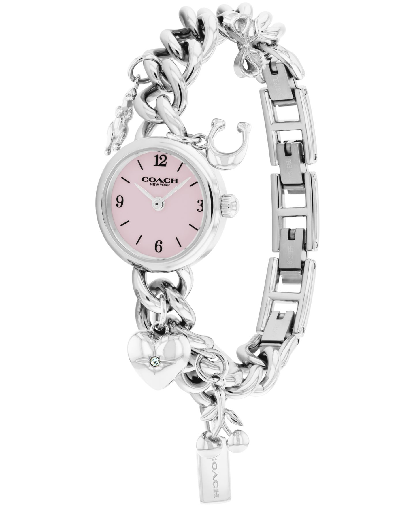 Женские часы COACH Iris Silver-Tone Stainless Steel Charm Bracelet Watch 22.5mm — фото 2
