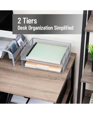 Stackable Paper Tray Desktop Organizer Metal Mesh File Storage