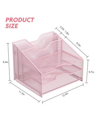 Mesh Desk File Organizer 3 Trays 2 Upright Sections