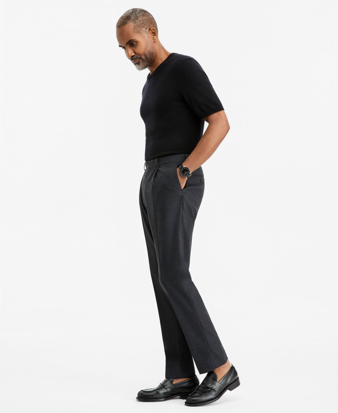 Мужские брюки Michael Kors Classic-Fit Flannel Solid, цвет: Угольный — фото 2