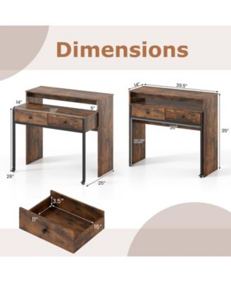 Extendable Rolling Desk with 2 Storage Drawers Home Office