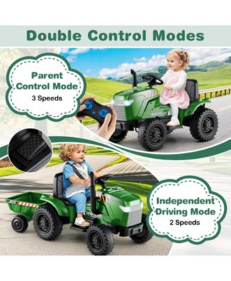 12V 2-in-1 Kids Ride On Tractor with Trailer and 3-Gear Shift-Grayish Green