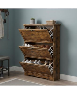 Rustic Farmhouse Narrow Shoe Cabinet Entryway Hallway Large Capacity Slim Storage Rack