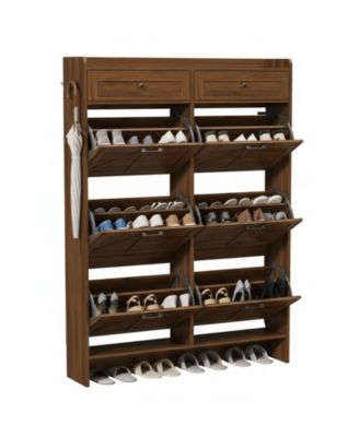 Rustic Farmhouse Narrow Shoe Cabinet Entryway Hallway Large Capacity Slim Storage Rack