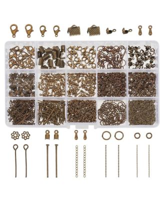 870pcs Jewelry Finding Kit Lobster Clasp Jump Ring Earring Hook Bead Cap Eye Pin Head Pin Chain Extender Cord Tip Ribbon Clamp Knot Drop