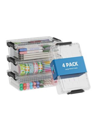 4 Pack Plastic Pencil Case Clear Stackable Organizer Art Supply Storage Box Colorful