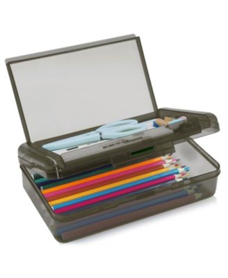 Double Layer Hard Pencil Case Plastic Translucent Snap-tight Lid Pen Storage Organizer