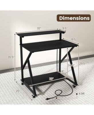 Rolling 32” Computer Desk with Power Outlets for Home Office