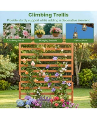 2 PCS Wooden Raised Garden Bed w/ Vertical Trellis Liner Drainage