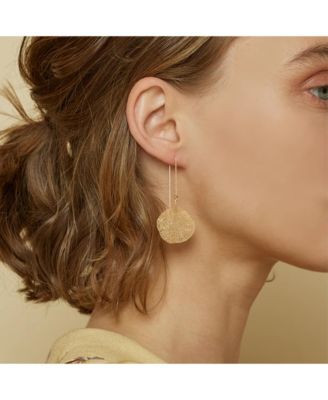 Sienna Textured Leaf Disc Threader Earrings Sculptural Trendy