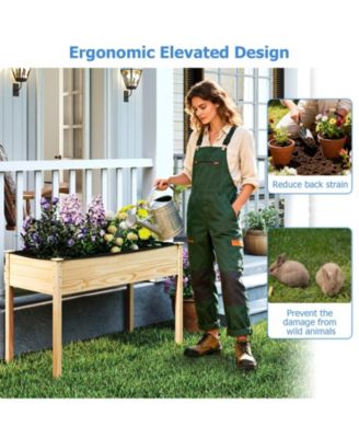 2PCS Wooden Raised Garden Bed w/Legs Liner Drainage Holes Large Planter Box