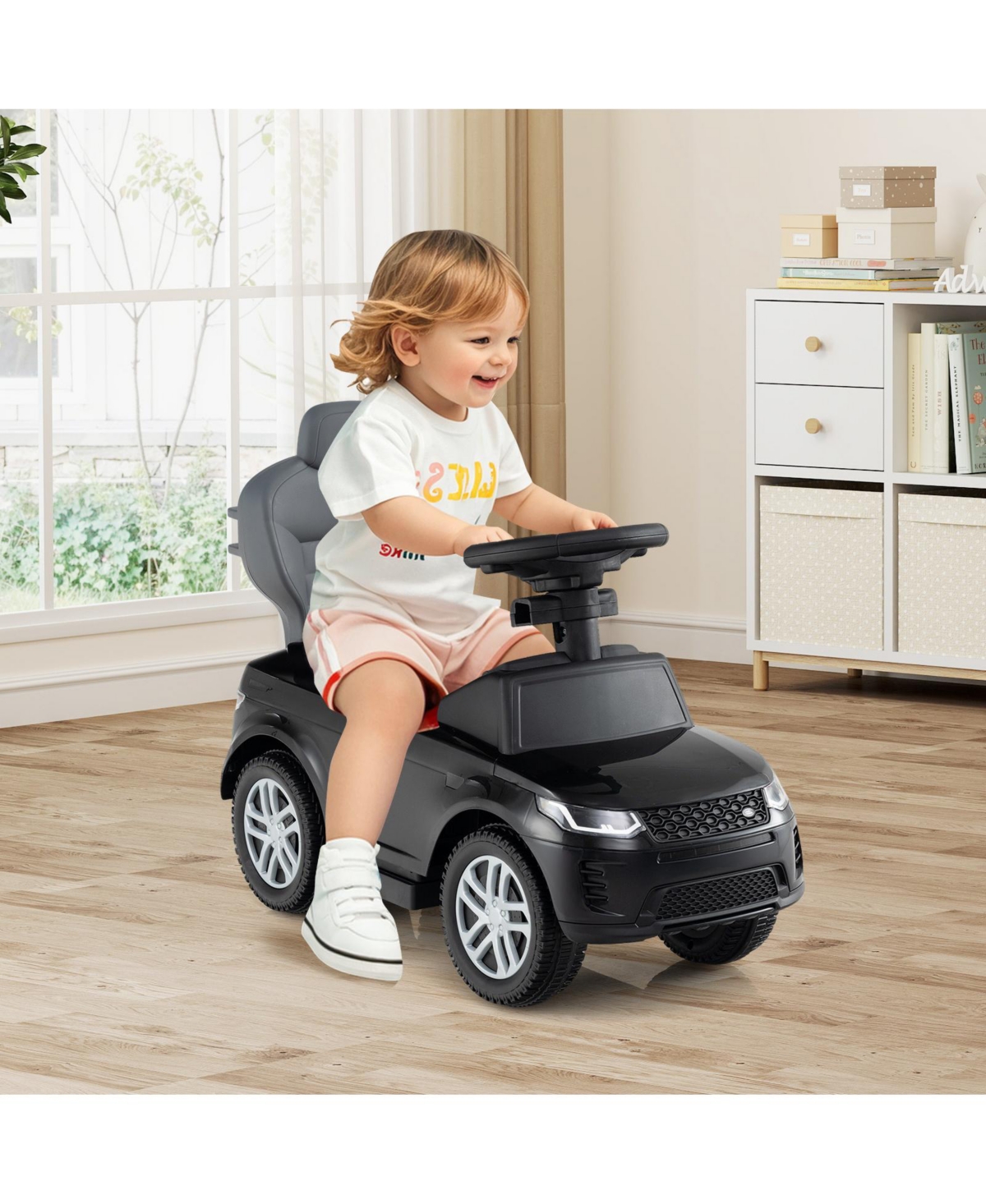 Slickblue Kids 3-in-1 Push Car with Removable Handle and Safety Guardrail