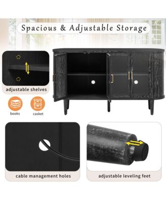 Farmhouse Sideboard Cabinet, Wood Buffet Cabinet with Glass Doors, Adjustable Shelves and Cable Management for Dining Room, Living Room