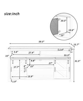  Farmhouse Sideboard, Wood Buffet Cabinet with Open Storage, Sliding Barn Door and Mesh Panels for Living Room, Kitchen