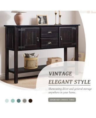 Retro Solid Wood Console Table, Storage Sideboard Buffet Cabinet with 2 Drawers, Cabinets and Open Shelf for Living Room, Kitchen