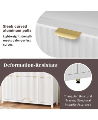  Modern Fluted Sideboard Cabinet, Wood Storage Buffet Console with 2 Drawers, 4 Doors and Adjustable Shelves for Living Room