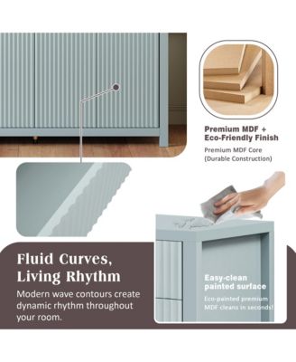 Modern Wood Fluted Console Table, Buffet Sideboard Storage Cabinet with 2 Drawers, 4 Doors and Adjustable Shelves for Living Room