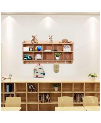 Wall Mounted Cubby Storage Organizer with Hooks for Daycare