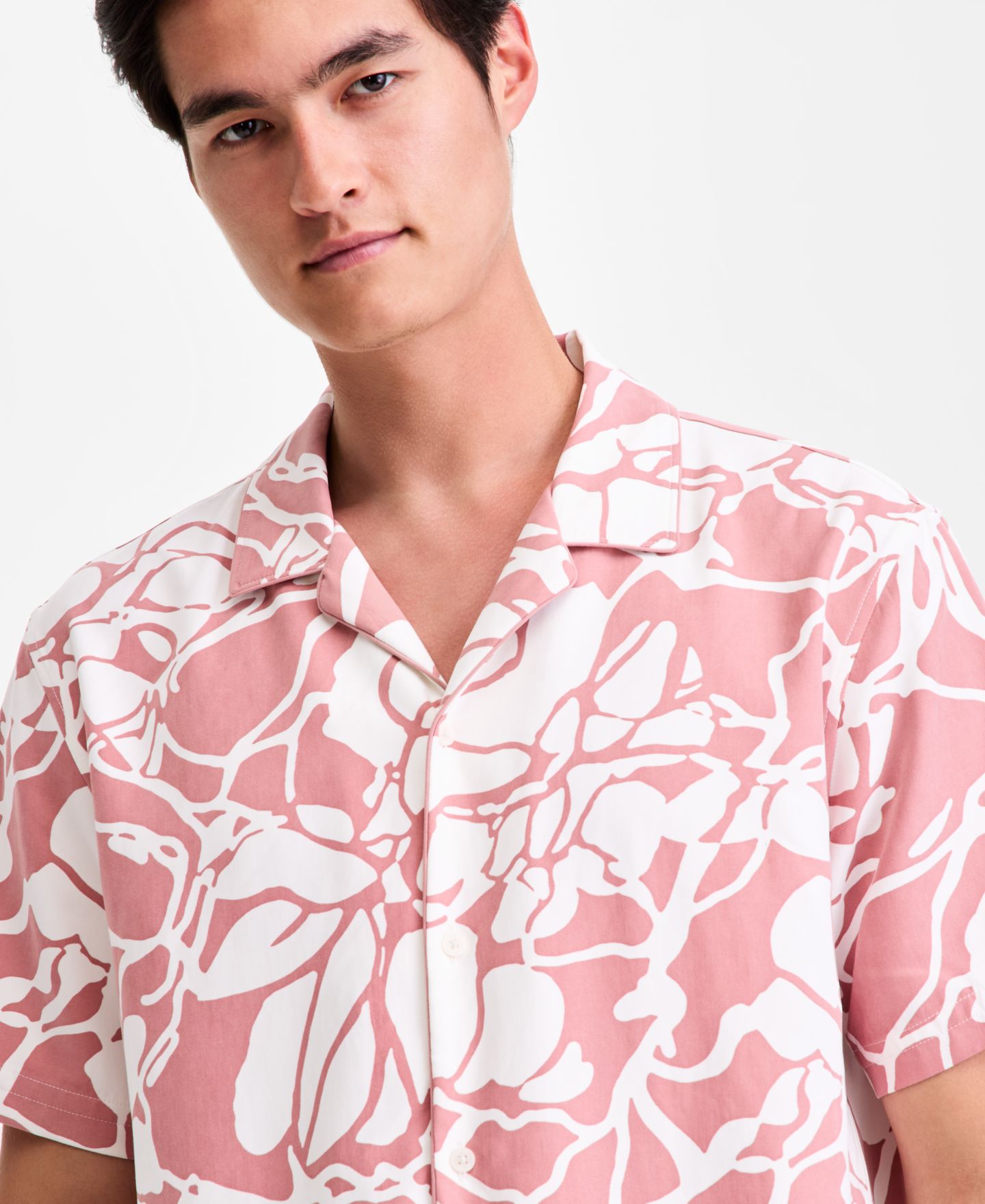 Мужская рубашка Alfani Short-Sleeve Paperweight Floral, цвет: С принтом пепельный розовый — фото 2