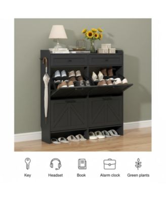 Rustic Farmhouse Narrow Shoe Cabinet Entryway Hallway Large Capacity Slim Storage Rack