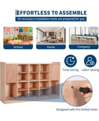 Wall Mounted Storage Cabinet with Cubbies and Double Doors