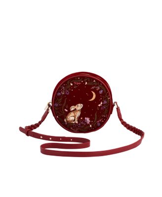 Star Gazing Rabbit Red Embroidered Circle Bag