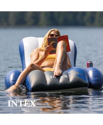 Floating Recliner Inflatable Lake Lounge, Pool Float Chair w/ Cup Holders
