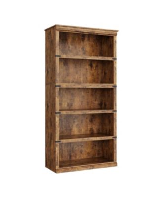 5 Tier Farmhouse Bookcase with Open Shelves and Storage