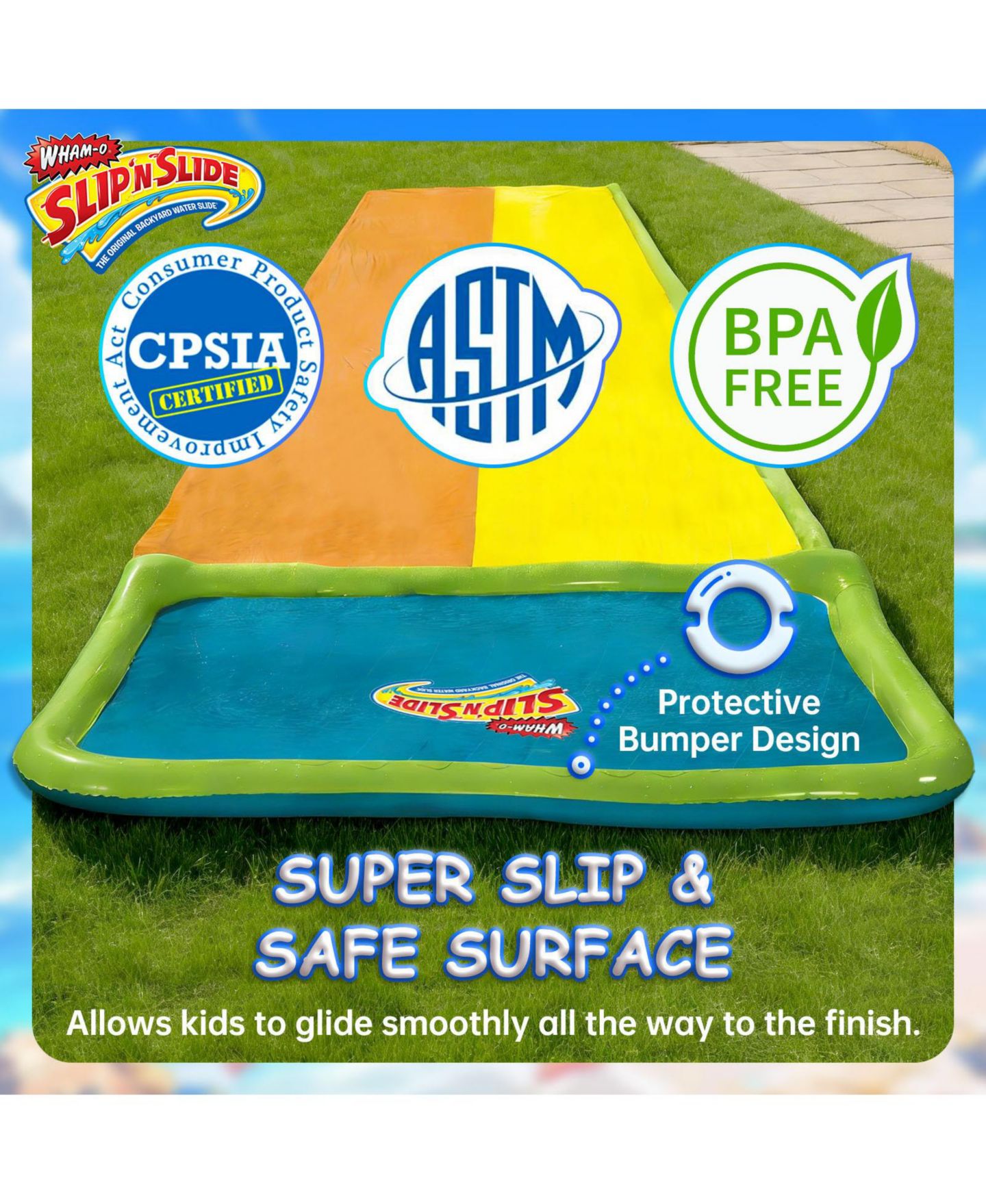 Детская игрушка Wham-o Slip N Slide Water Slide, 18ft Backyard Wave Rider Summer Outdoor Kid Toys, Double Lane, Includes 2 Boogie, цвет: Оранжевый / Жёлтый — фото 5