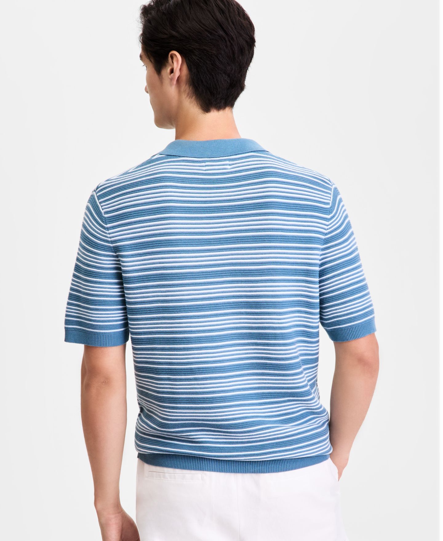 Мужской свитер Alfani Short-Sleeve Stripe Button Johnny, цвет: Закатный — фото 3