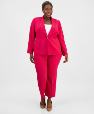 Plus Size One-Button Notch-Collar Jacket & Fly-Front Slim Pants Suit