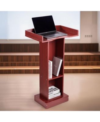 Podium Stand, 41" Wooden Lectern, Laptop Desk with Storage Shelf, Elegant