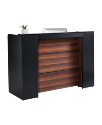 Reception Desk, 62 Inch Front Counter Table with LED Light for Office Use