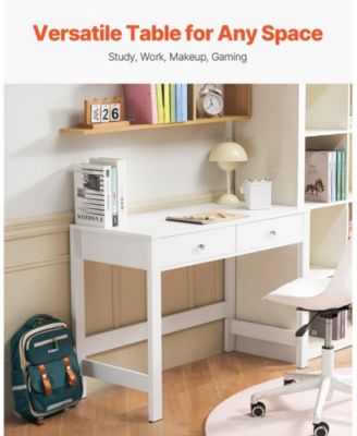 Small Desk with Drawers, Kids Desk for Bedroom, Modern Study Table, White