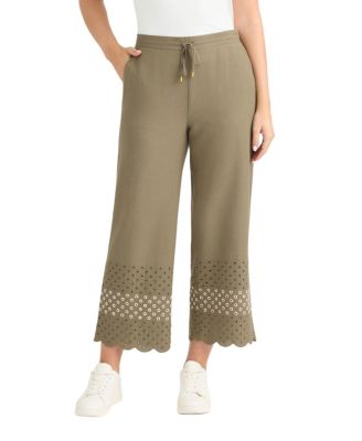 Women's Cropped Pant with Scallop Eyelet Hem