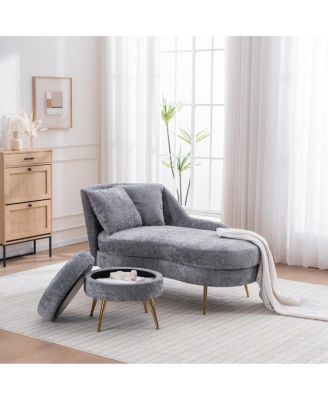 Streamdale 58" Indoor Chenille Chair with Left Armrest & Lumbar Pillow, Footstool Included
