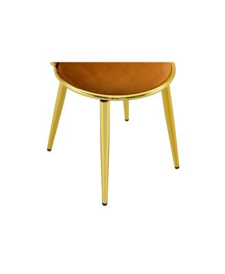 Set of 2 Orange Velvet Dining Chairs with Gold Legs & Woven Rope Backs