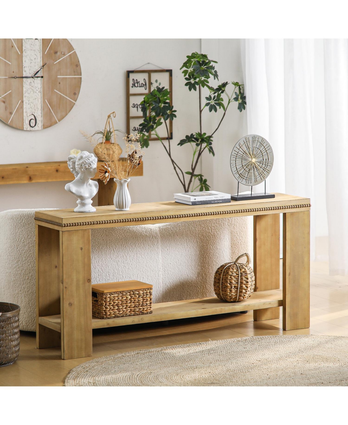 Streamdale Furniture 63" Boho Console Table - Rustic Farmhouse Sofa/Entry Table