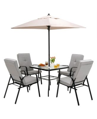 35'' Patio Dining Square Tempered Glass Table w/ Umbrella Hole Backyard