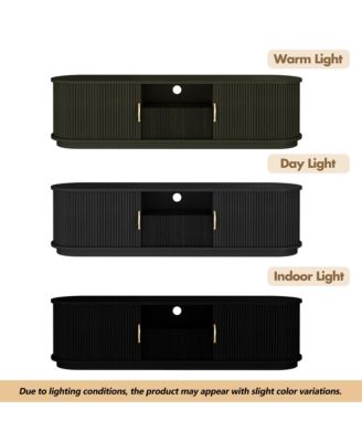 Farmhouse Fluted TV Stand, Media Console with Sliding Wood Slatted Doors and Drawer, Suitable for TVs Up to 75" in Living Room