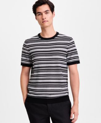 Men's Short-Sleeve Stripe Crewneck Sweater Tee, Macy's Exclusive