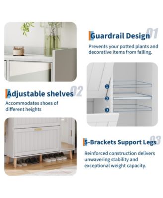 Shoe Cabinet with Mirror, 2 Flip Drawers and Side Cabinet, Wood Shoe Storage Cabinet with Adjustable Shelves, Modern Home Storage Organizer