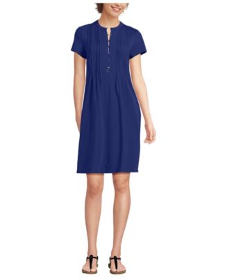 Lands' End Women's Cotton Modal Pintuck Short Sleeve Dress - Macy's
